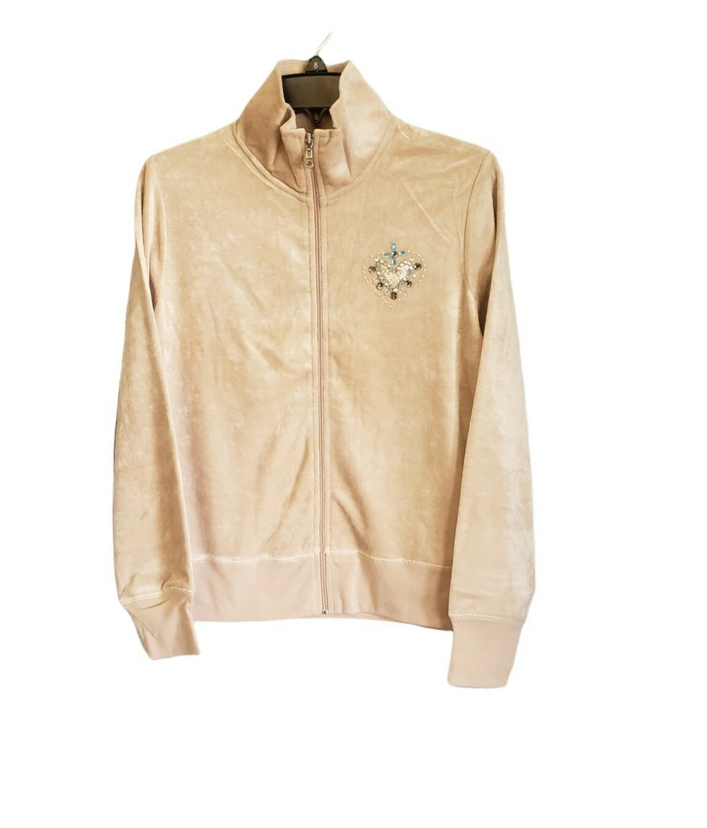 Veste De Survêtement BCBG Maxazria Beige - Velours, Logo Brodé, Fermeture éclair