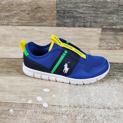 Polo Ralph Lauren Barnes Kids Shoes Sz 1.5 Running Blue White Slip On Sneakers