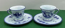 Vintage Ter Steege BV Delft Blauw Pair of Cup and Saucers Hand Decorated Holland