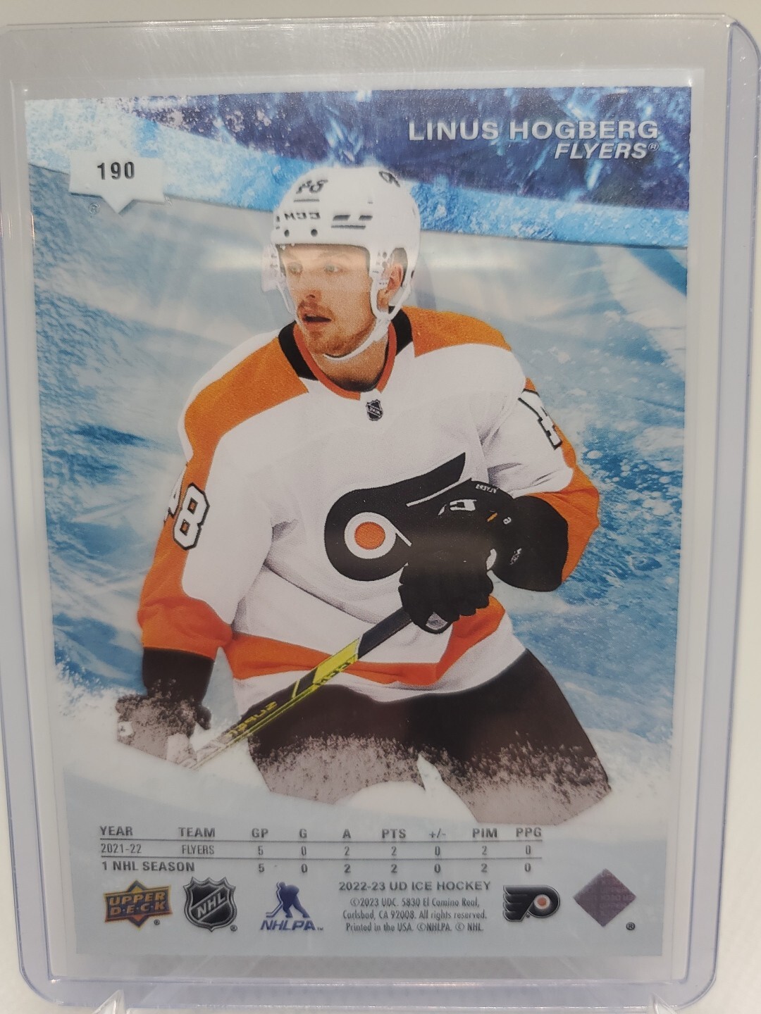 Linus Hogberg 2022-23 Upper Deck Ice - Ice Premieres Linus Hogberg #190 Blue /399 (RC ...