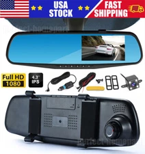 1080P HD Rearview Mirror Car DVR Dual Dash Cam Camera Front Rear Video Recorder