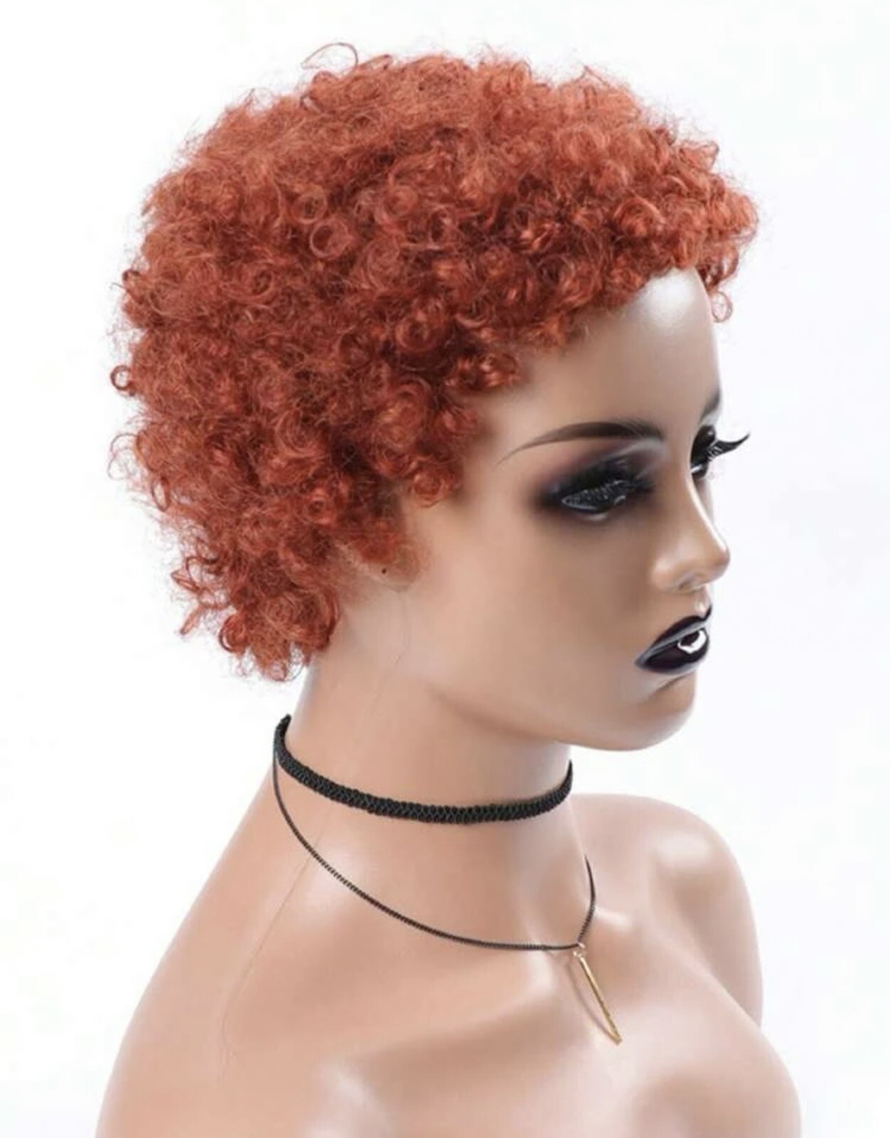Wig femme courte pixie afro bouclé perruque synthétique orange roux de 10 pouces - 2