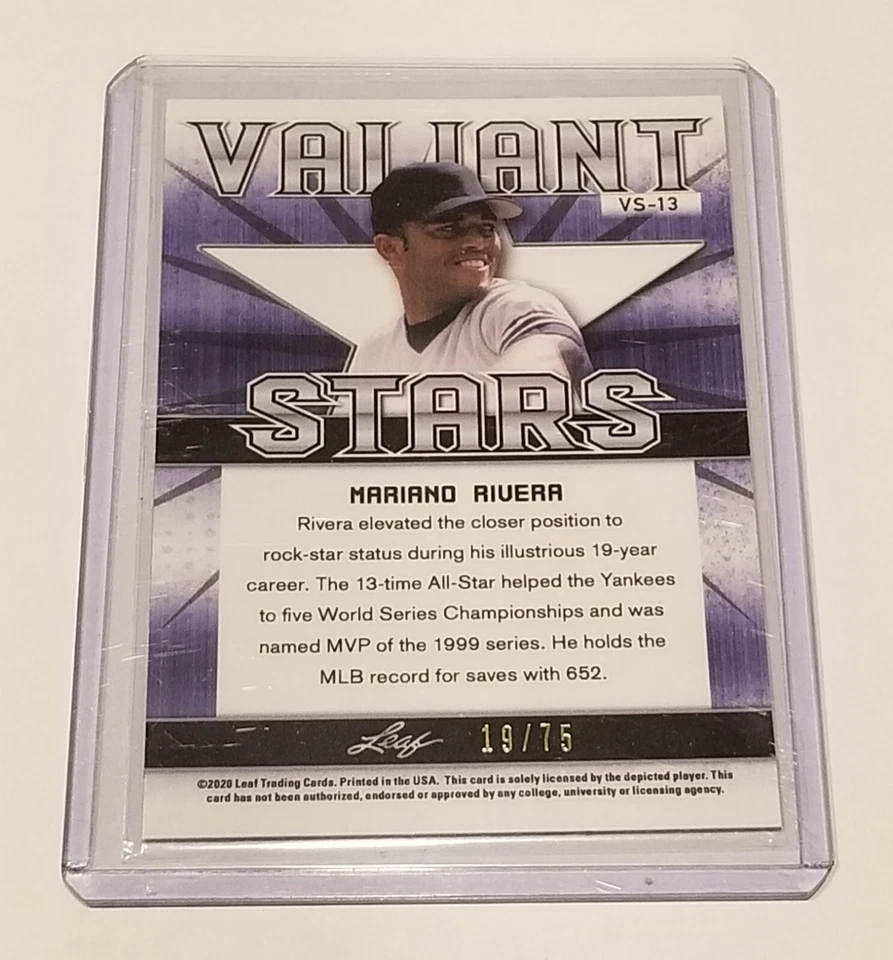 2020 LEAF BEST OF SPORTS VALIANT STARS MARIANO RIVERA /75 Yankees HOF NYY - Image 2 of 2