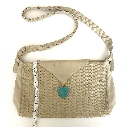 Emanual Ungaro Vintage Woven Beige suede bag with blue heart braided straps boho - Picture 8 of 12