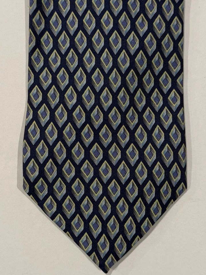 Corbata italiana de seda geométrica diamante azul Ermenegildo ZEGNA 58"" Foto 2 de 4