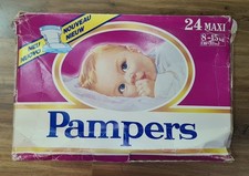 Vintage 80s OPENED BOX PAMPERS 24 PLASTIC diapers MAXI 18-33 lbs/8-15 kgs