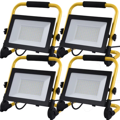 DENOTIP Foco LED 4x 100W Foco de construcción Faro Lámpara con enchufe + trípode