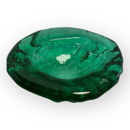 Vintage Blenko Glass #1966 Emerald Green Amoeba Free Form Ashtray Trinket Dish
