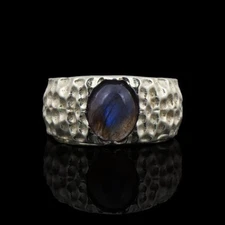 Labradorite Vintage Men Ring, Hammered Signet Ring, Sterling Silver Band Ring