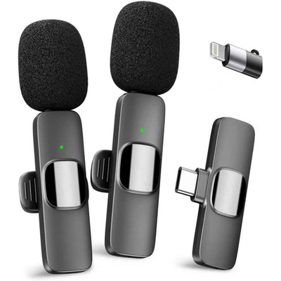 Mikrofon Kabellos Lavalier 2,4GHz USB-C Lightning Clip für Video TikTok Vlogging