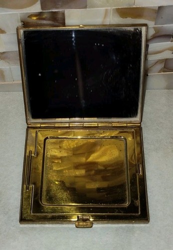 Vintage MARHILL PERLMUTT Puder KOMPAKT Messing Gehäuse Spiegel  - Bild 5 von 8