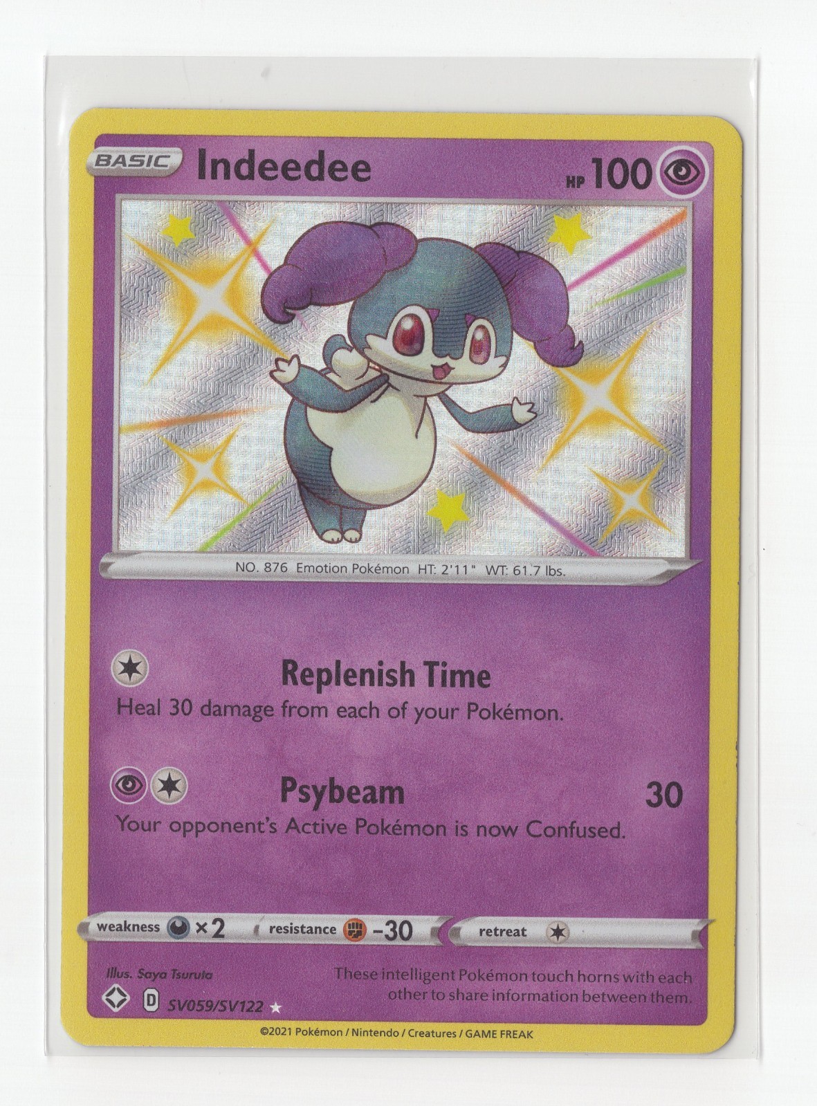 Pokemon TCG Indeedee SV059/SV122 Shining Fates Shiny Holo Rare Nm