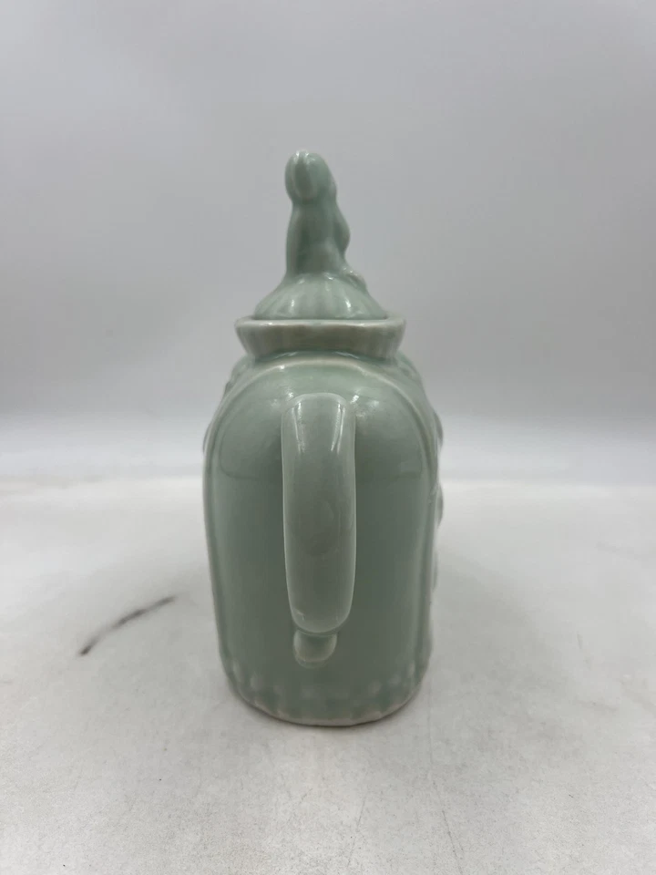 Tetera de porcelana Celadon elefante figura maceta con tapa marca china esmalte en relieve Foto 2 de 4