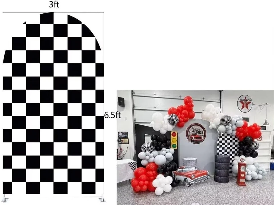 Arch Backdrop Cover in Racing Checker Design - Machine Washable, 3ft x 6.5ft - Image 4 of 4