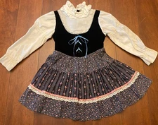 Vintage 1970s Little Girl 5 Prairie Dress Velvet Corset Calico Looks Gunne Sax