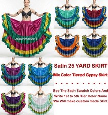Mix Color Satin 25 Yard Skirt 5 Tiered Gypsy Belly Dance Flamenco ATS Skirt FCBD