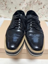 Prada Platform Wingtip Leather Shoes Black Women's Size EU39/US9