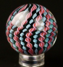 Bryan Trillas Glass Marble/Filigree Cane/UV Reactive/Pink Blue Black/1.35 inch