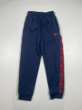 Nike Pants Boys Large Blue Dri-FIT Joggers Athletic Red Swoosh Tape Cuffed