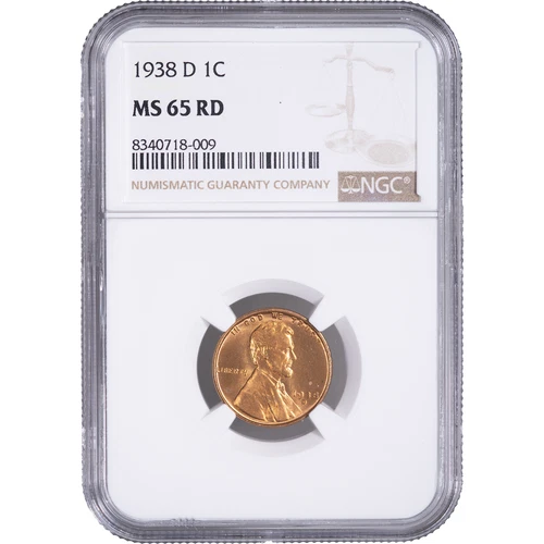 1938-D 1c Lincoln Wheat Cent ~ NGC MS 65 RD