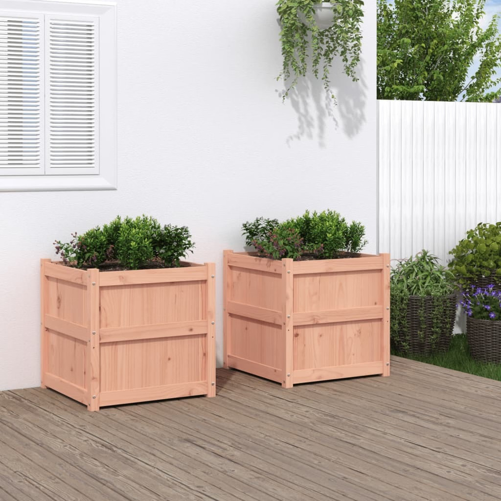 Garden Planter Set of 2 Natural wood Solid douglas wood 23.6 in