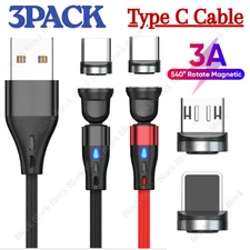 3 PACK Magnetic Phone Charger Fast Charging Cable For Micro USB/Type C/ iPhone