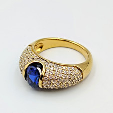 Epiphany Sterling Silver 925 Vermeil Blue Sapphire CZ Band Style Ring Sz 8