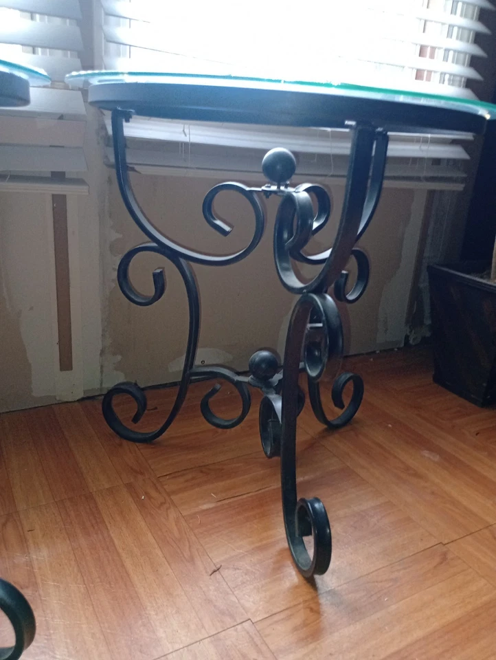 These Are A Pair of Wrought Iron and Glass End Tables for Home Decor - Image 2 of 4