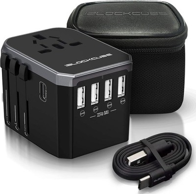 iBlockCube  Universal Reise Netzstecker Adapter mit Silber, Schwarz 