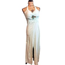Handmade Mint Green Halter Maxi Dress Keyhole Beaded Small