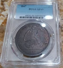 1847 Liberty Seated dollar, PCGS XF45; rich brown with orange tones