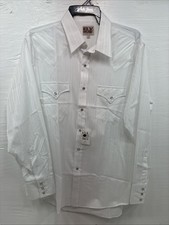 New Men  s ELY Cattleman White Designed Long Sleeve Pearl Snap 16.5 Large Q-102