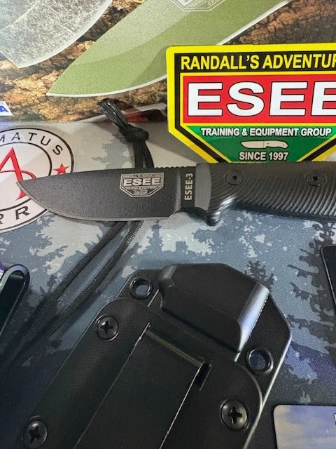 ESEE-3 Black/Black 3D Contoured G10 Handle, Black 1095 Carbon Steel,  NEVER USED - Image 3 of 4