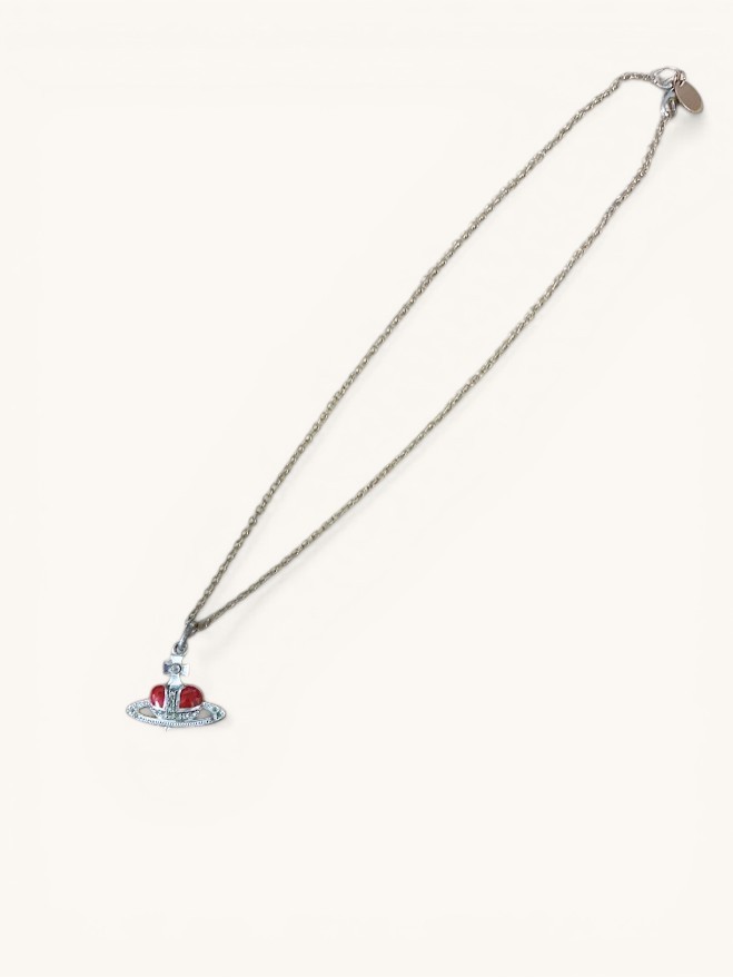 Vivienne Westwood Diamante Heart Orb large Necklace Silver Red