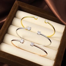 5mm Real Round Moissanite 2 Stone Open Cuff B...