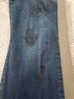 Lissette Size 40 US 10 Pull On Blue Jeans Stretch Side Stripe Black Floral Pants — photo 5