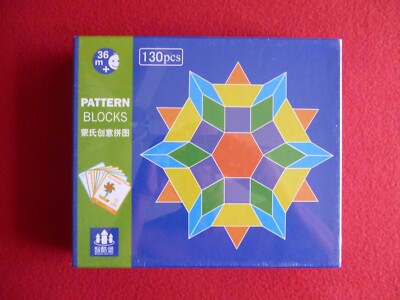 WOODEN 130 PCS PATTERN BLOCKS SET KINDERGARTEN GEOMETRIC SHAPE PUZZLE NEW!