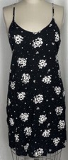 WOMEN'S MINI DRESS SPAGHETTI STRAPS SLEEVELESS BLACK FLORAL PRINT SIZE FIT SMALL