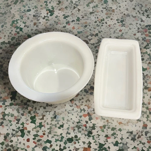 Pyrex Vintage Set Of 2 Milk Glass White Butter Tub/ Bowl And Butter Dish No Lid