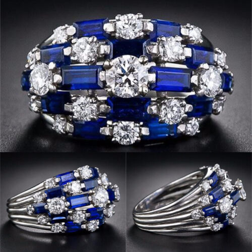 Fashion 2 Colors Cubic Zirconia 925 Silver Rings Women Jewelry Gift Sz 6-10 - Picture 1 of 9