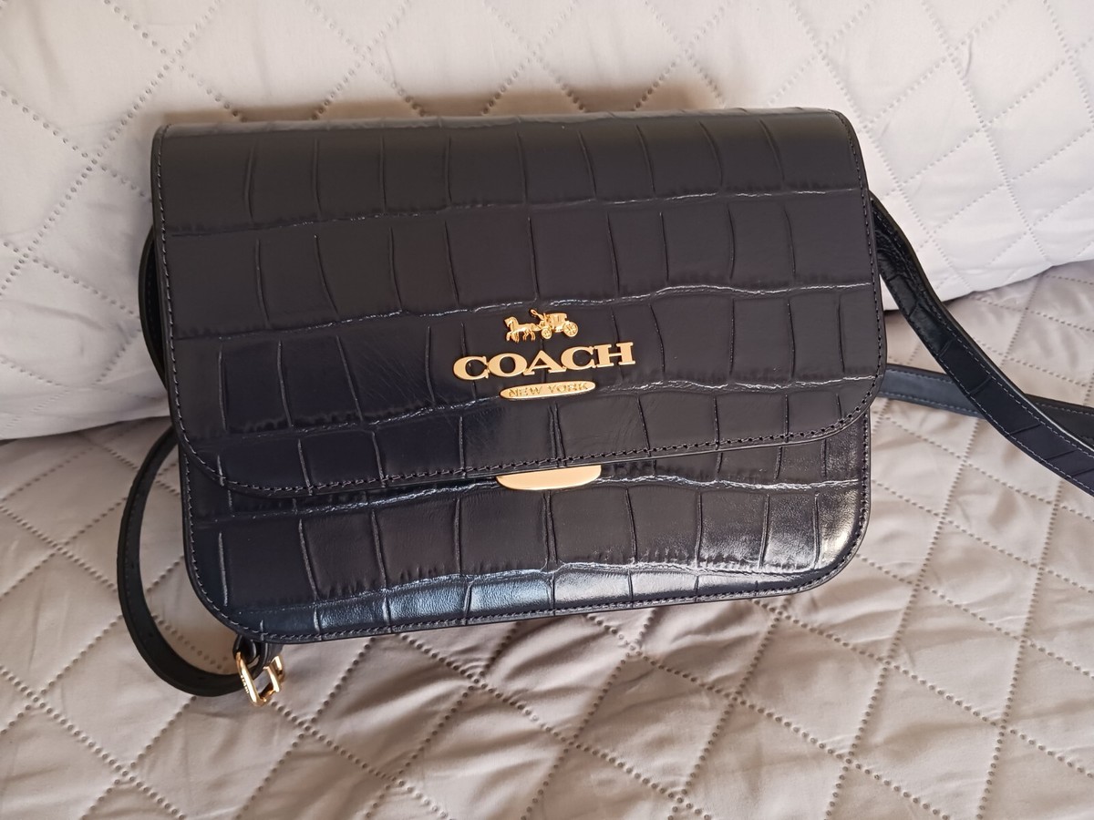 NWT COACH Brynn Crossbody Crocodile Embossed Flap Leather Bag