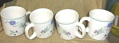 VTG LOT OF 4-ONEIDA coffee mugs-AVA- W/Blue,pink, purple flowers-3 1/2''-ex. cond