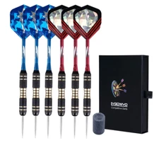 6 Pk 24g Professional Steel Tip Darts Set Aluminum Shafts Flights+Case+Sharpener