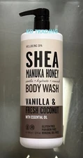 WELLBEING SPA Shea Manuka Honey BODY WASH Gel ~ VANILLA & FRESH COCONUT 946ml