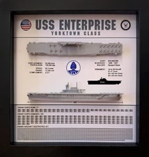 USS Enterprise Memorial Display Shadow Box, CV-6, 9" x 9", Black