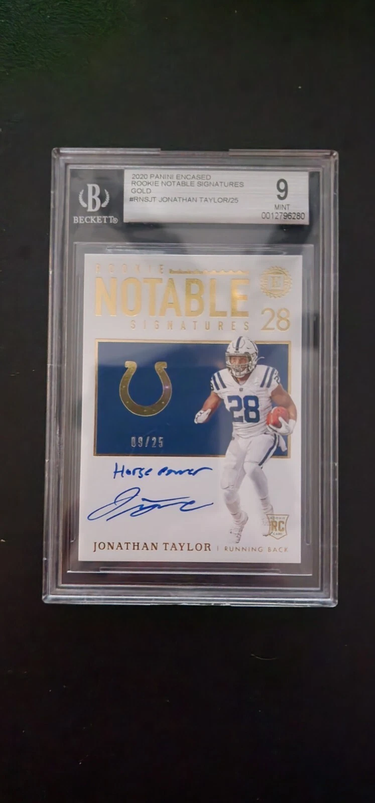 Jonathan Taylor Panini Encased Rookie Notable Signatures #JT Gold