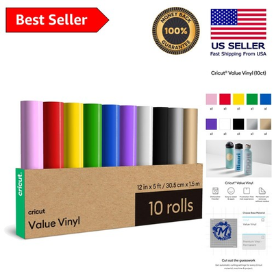 #ad Rainbow Sampler Vinyl Pack 10 Rolls of Dishwasher Safe 12in x 5ft Craft Vinyl $53.06