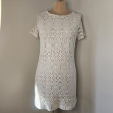 LULUS White Lace Mini Dress Short Sleeve Boho Bridal Shower Graduation Size M