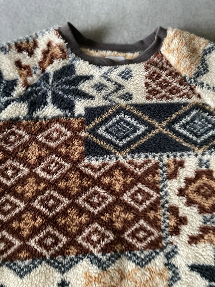 Urban Outfitters Men’s S Blue/Red Snowflake Nordic Fleece Pullover Grandpa EUC - Image 3 of 4