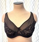 nwot HSIA retro full cup SHEER BLACK FLORAL LACE UNDERWIRE BRA mesh pin up 46DD — photo 1